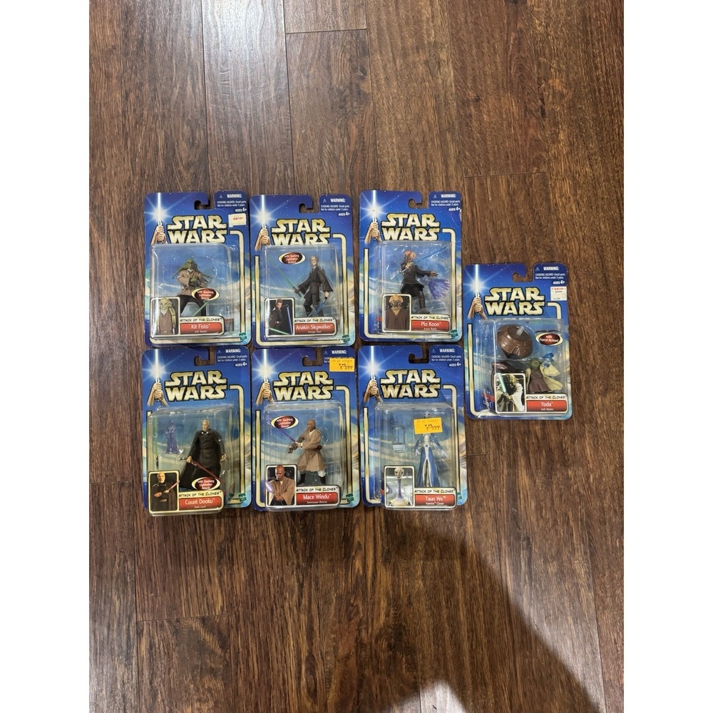 Star Wars Attack of the Clones 2002 Hasbro Action Figures Lot of 7 Sealed MOC
